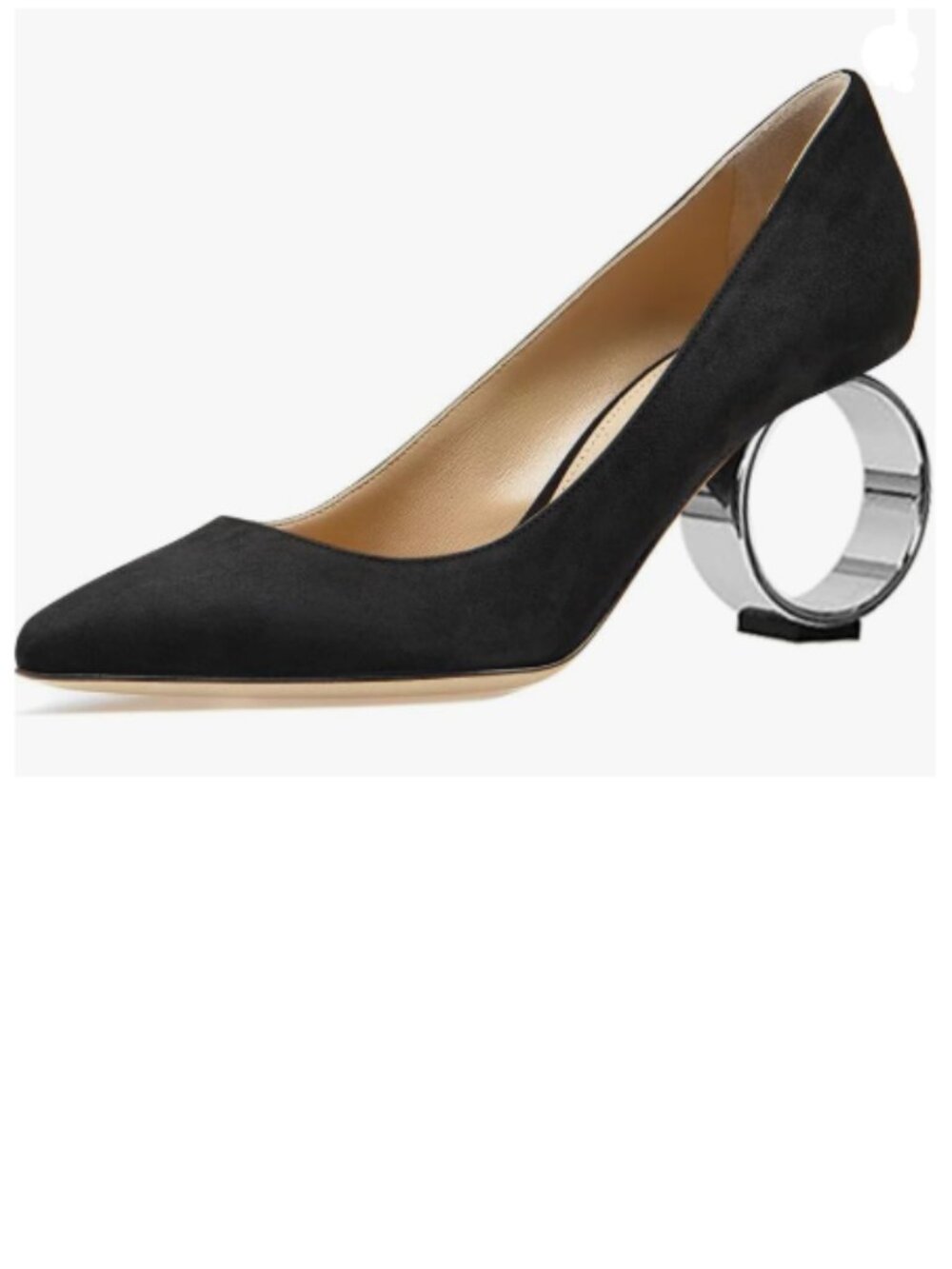 FSJ Black Pointed Toe Circle High Heel Pumps Slip On Unique Round Ring Heel Shoe